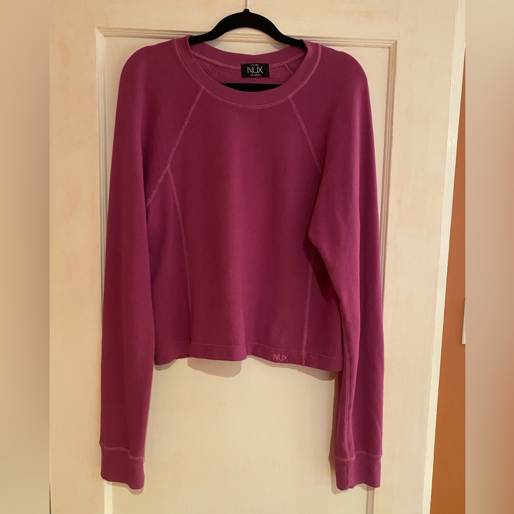 NUX Active cropped crew neck sweatshirt.  Raspberry.   Size L